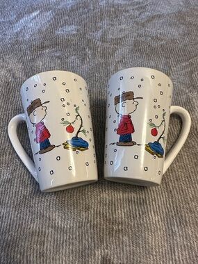Peanuts White Mugs with Charlie Brown Holiday Design set of 2